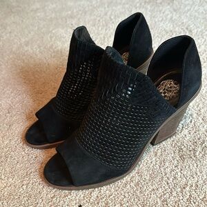 Vince Camuto chuck heel checkered peep toe velvet bootie- size 10